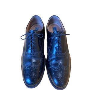 Thom McAn Oxford Wingtip Brogue Black Leather Almond Toe Lace Up Shoes Size 12 M